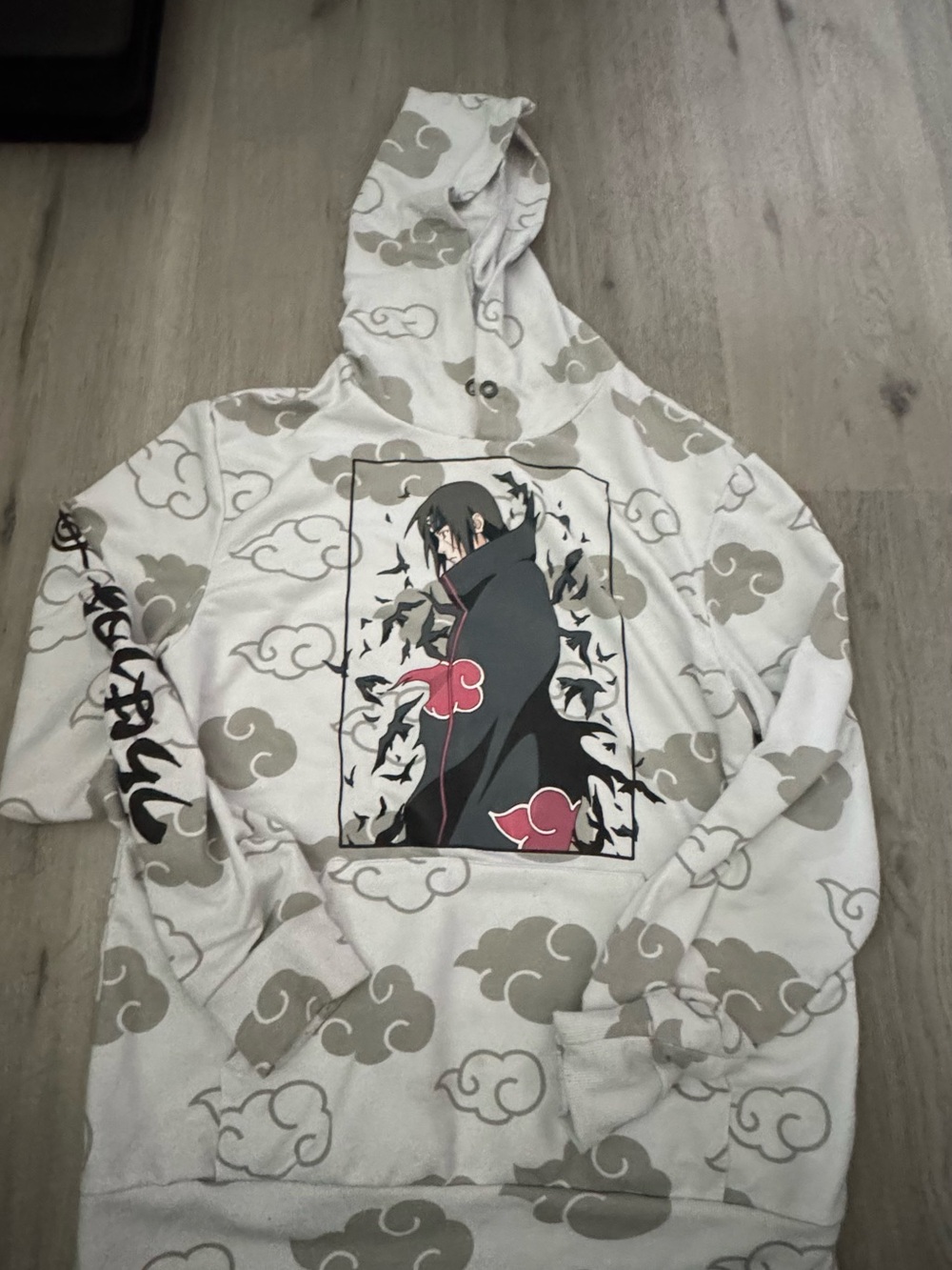 Kids Anime Graphic Hoodie in White & Gray